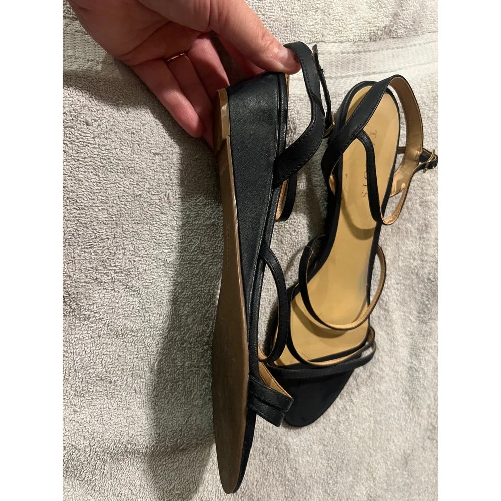 Talbots Womens Strappy Wedge Sandals Leather Black 9